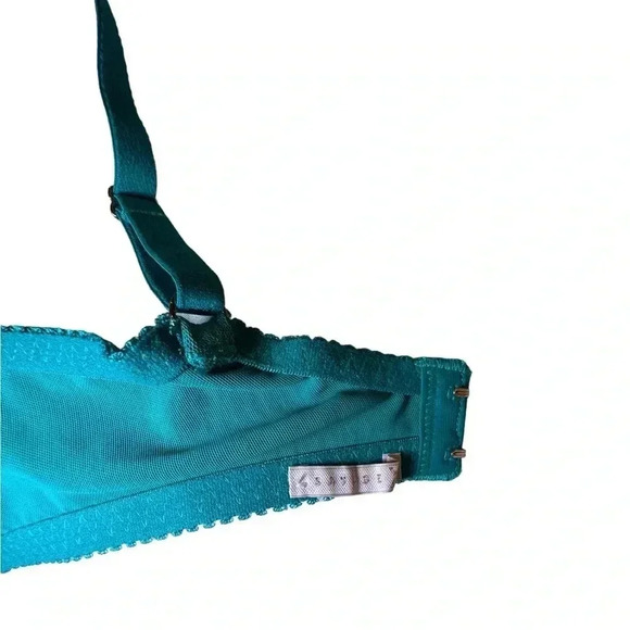 Savage X Fenty Shimmer Flocked Logo Unlined Bra in Deep Teal Green Shimmer - Picture 6 of 11